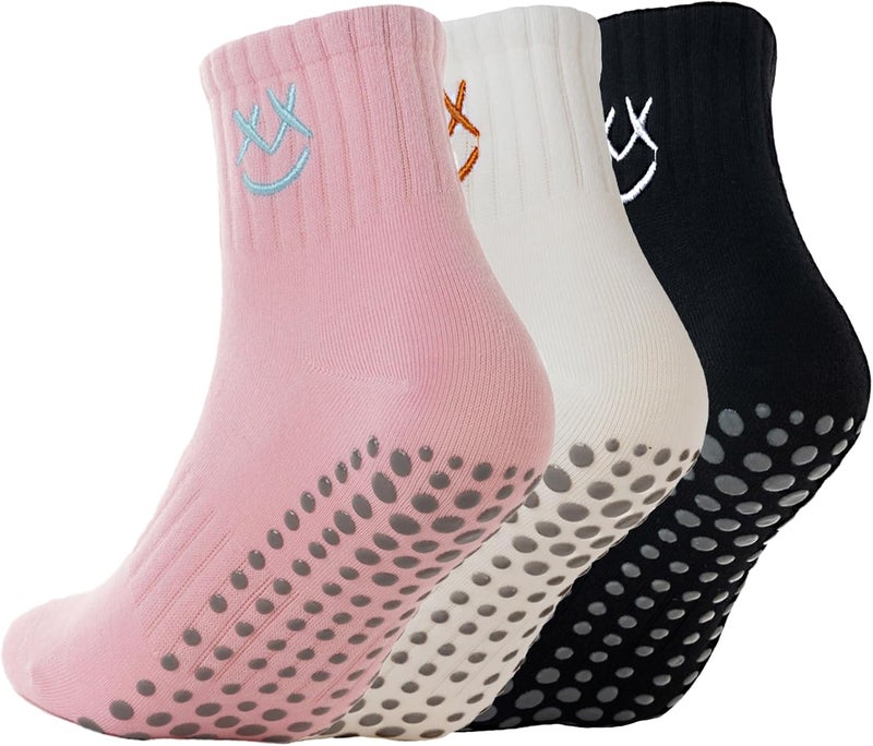 Soxbang 3/6 Pairs Cute Pilates Socks with Grips,Yoga Socks Barre Sock Non Slip Grip Embroidery for Barre Ballet Workout - Image 1